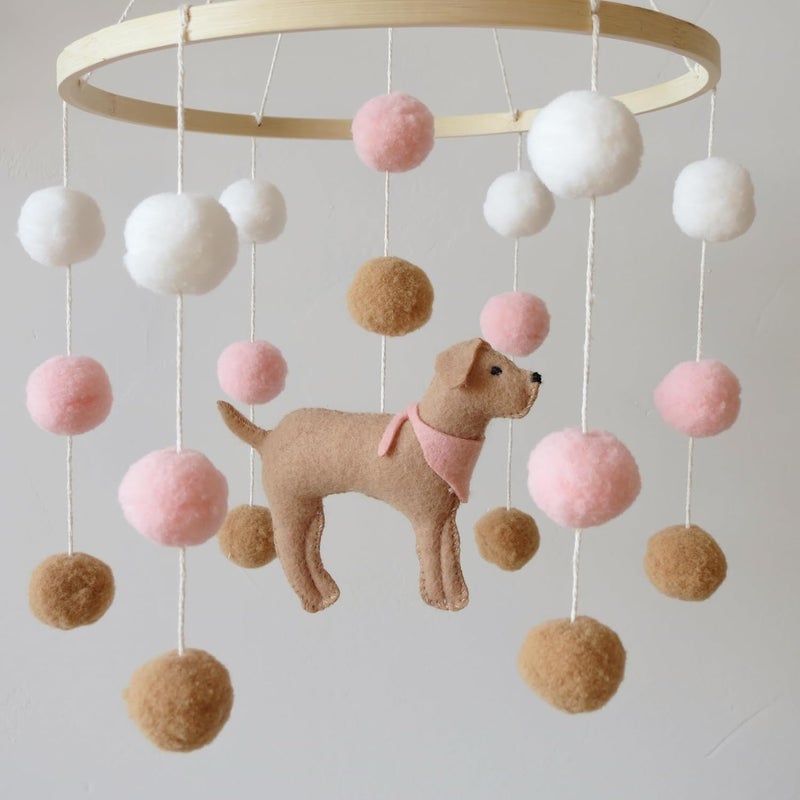 Goukurlsma Baby Crib Mobile for Girls Boys Dog Theme Baby Mobile for Crib Mobile for Bassinet with Felt Ball, Pink - Image 3